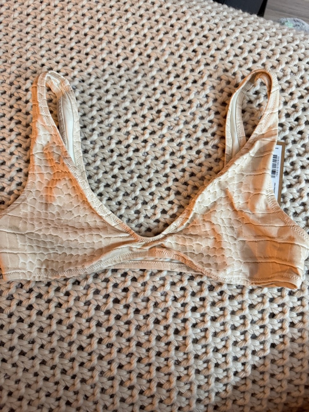 SKIMS Crocodile Print Plunge Bralette in Beige-Cream